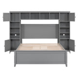 Full Size Wooden Bed With All-in-One Cabinet and Shelf, Gray - Home Elegance USA