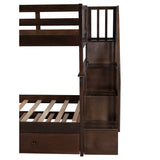 Stairway Twin-Over-Twin Bunk Bed with Twin size Trundle for Bedroom, Dorm, Adults, Espresso( old sku: LP000209AAP ) - Home Elegance USA