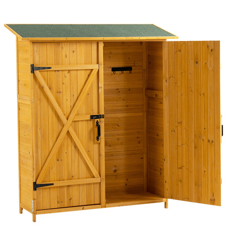 56”L x 19.5”W x 64”H Outdoor Storage Shed with Lockable Door, Wooden Tool Storage Shed w/Detachable Shelves & Pitch Roof, Natural