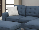 Reversible 3pc Sectional Sofa Set Navy Tufted Polyfiber Wood Legs Chaise Sofa Ottoman Pillows Cushion Couch - Home Elegance USA