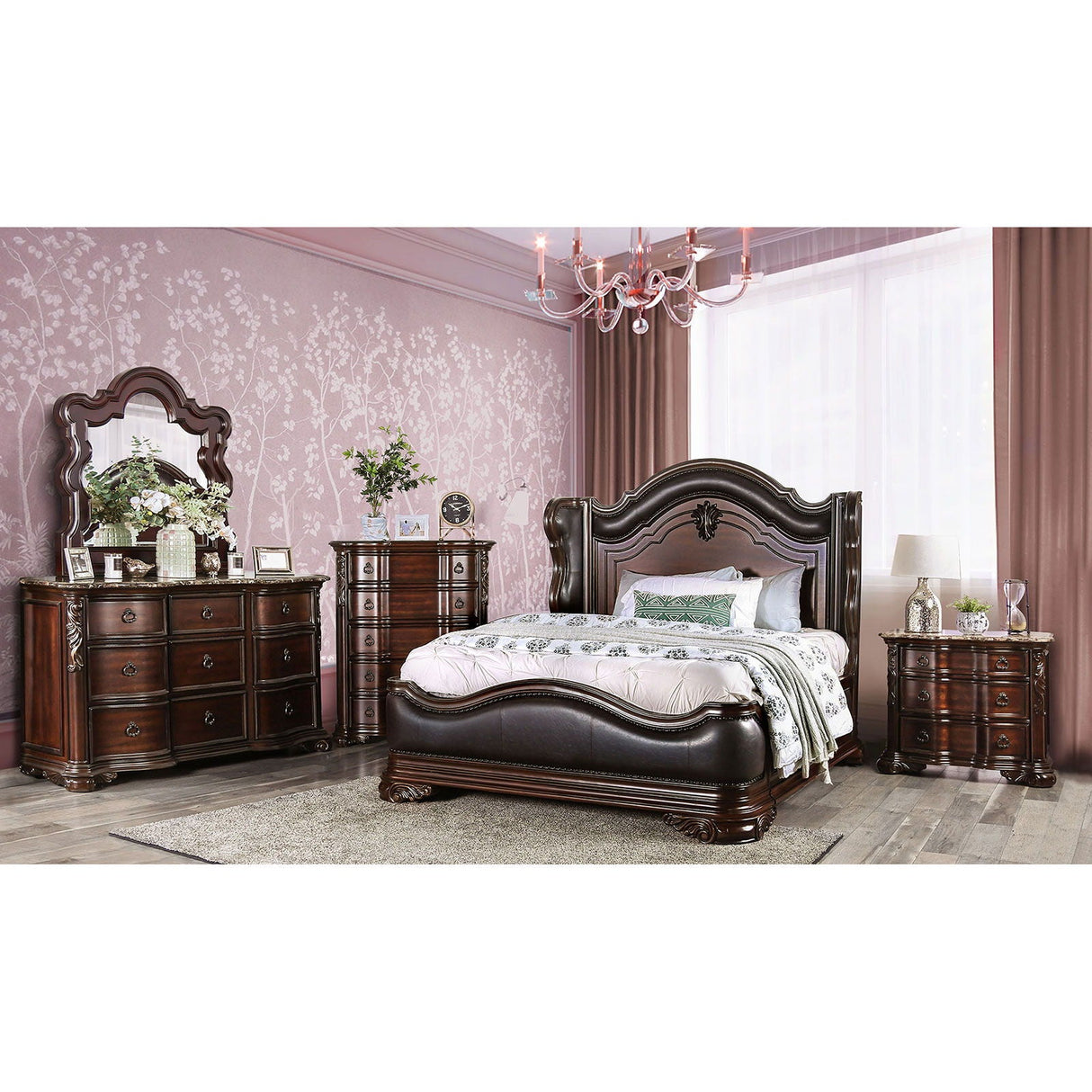 Arcturus - 4 Piece Queen Bedroom Set - Brown Cherry - Home Elegance USA