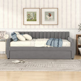 Full Size Upholstered daybed with Trundle and Wood Slat Support, Gray Home Elegance USA