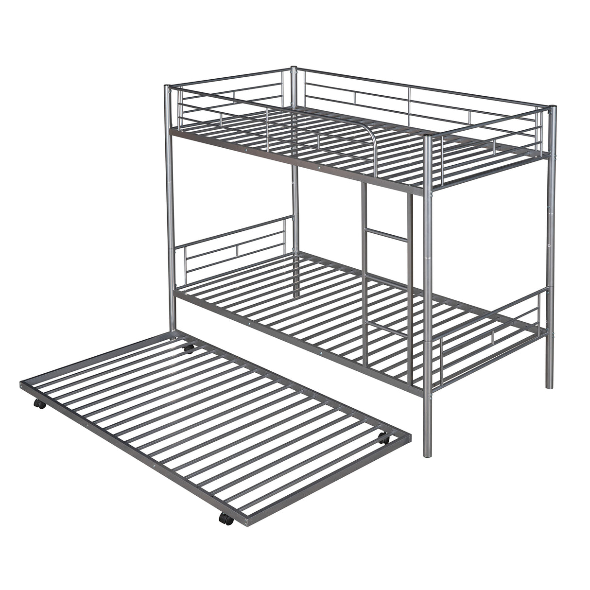 Twin-Over-Twin Metal Bunk Bed With Trundle,Can be Divided into two beds,No Box Spring needed ,White ( old sku: MF194806AAN ) - Home Elegance USA