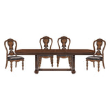 Lavish Style Formal Dining 5pc set Dining Table w Extension Leaf and 4x Side Chairs Dark Oak Finish Wooden Furniture