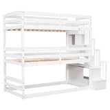 Twin Size Triple Bunk Bed with Storage Staircase,Separate Design,White - Home Elegance USA