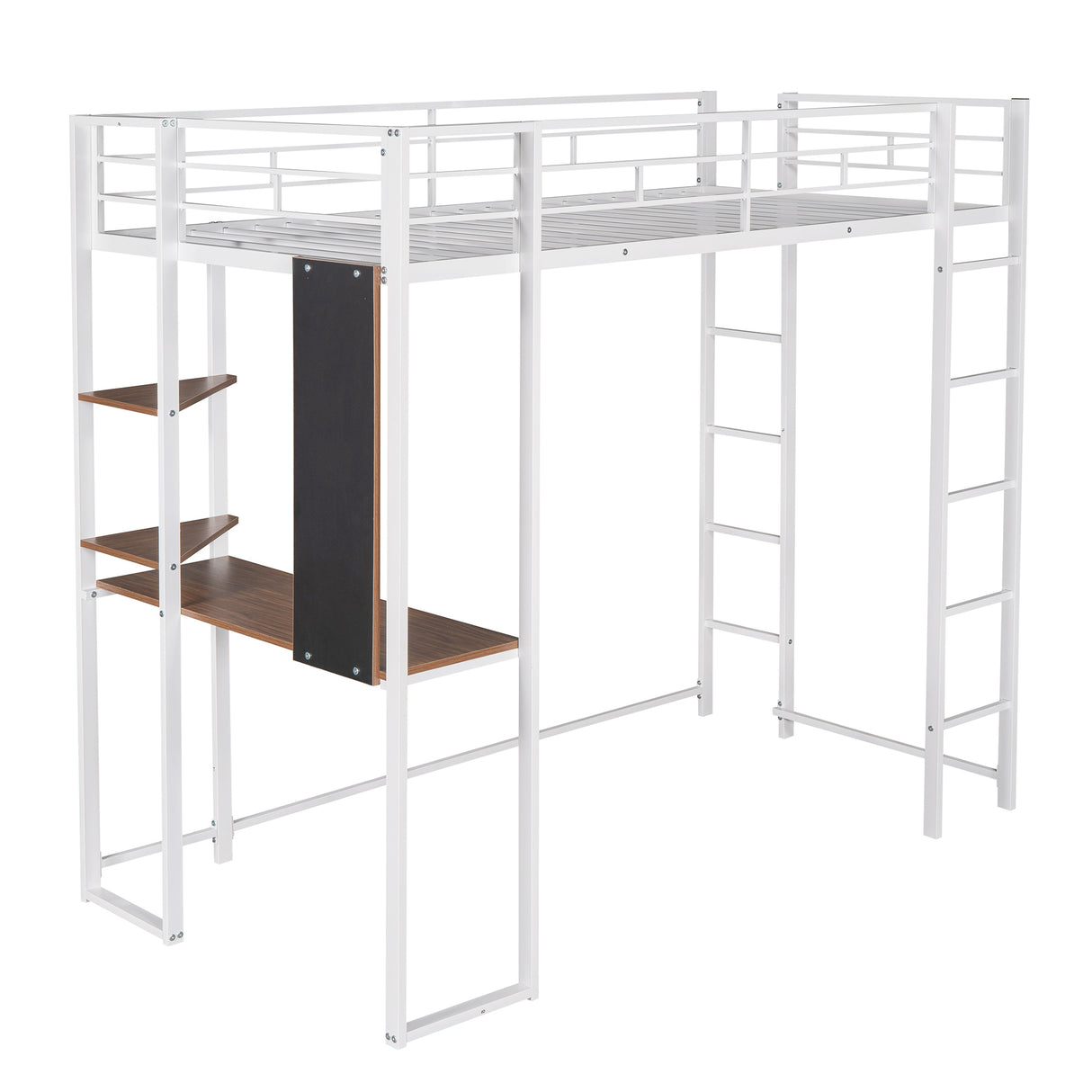 Twin Metal Loft Bed with 2 Shelves and one Desk ,WHITE(Old SKU: MF281206AAK)