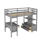 Twin  Size Loft Bed with Built-in Desk with Two Drawers, and Storage Shelves and Drawers,Gray - Home Elegance USA