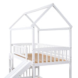 Twin Over Twin Bunk Bed with Slide, House Bed with Slide, White(OLD SKU: LT000213AAK) - Home Elegance USA