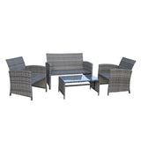 Outdoor Patio Furniture Set 4 Pieces Grey Sectional Sofa Sets PE Rattan Patio Conversation Set with Coffee Tables without Cushion