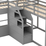 Twin over Twin L-Shaped Bunk Bed with Built-in Middle Staircase,Gray - Home Elegance USA