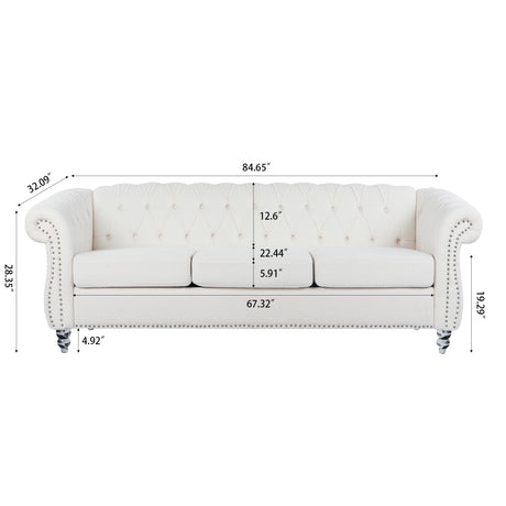 84.65" Rolled Arm Chesterfield 3 Seater Sofa - W68058494 - image - 11