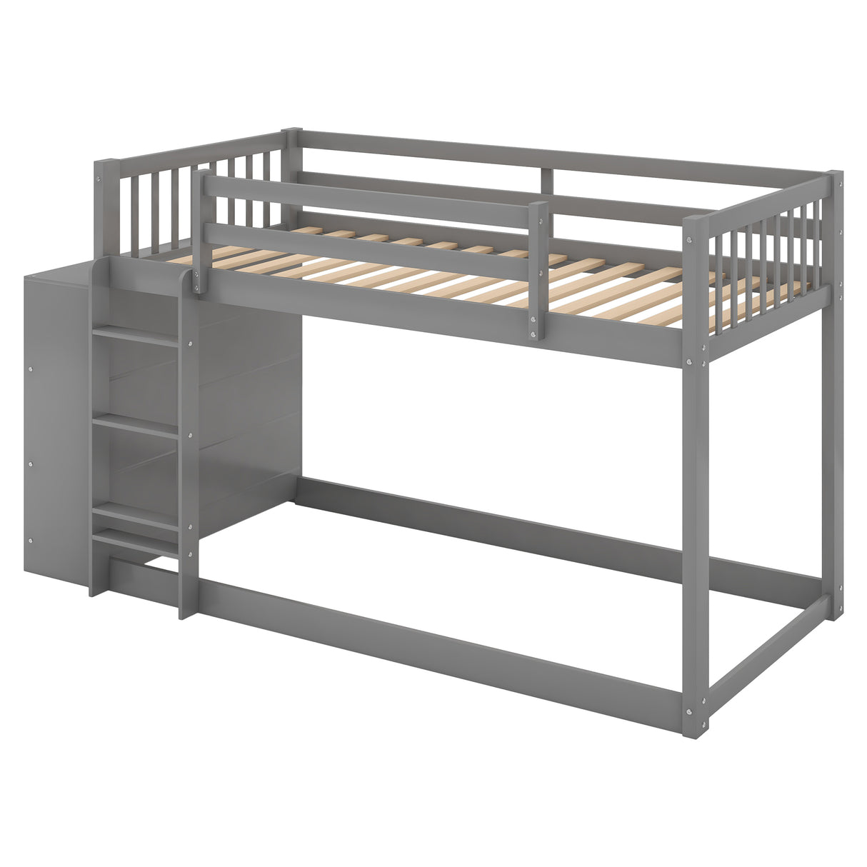 Twin over Twin Bunk Bed with Attached Cabinet and Shelves Storage ,Gray (OLD SKU:GX000513AAE) - Home Elegance USA