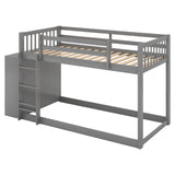 Twin over Twin Bunk Bed with Attached Cabinet and Shelves Storage ,Gray (OLD SKU:GX000513AAE) - Home Elegance USA