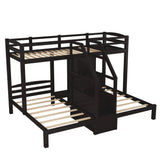 Twin over Twin & Twin Bunk Bed with Built-in Staircase and Storage Drawer,Espresso Home Elegance USA