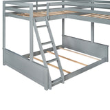 Twin over Full Bunk Bed with Twin Size Loft Bed with Desk and Slide,Full-Length Guardrail, Gray - Home Elegance USA