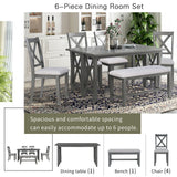 TREXM 6-Piece Family Dining Room Set Solid Wood Space Saving Foldable Table and 4 Chairs with Bench for Dining Room (Gray) - Home Elegance USA