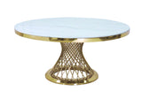 Luxurious Design Marble Round Dining Table with Gold Mirrored Finish Stainless Steel Base - Home Elegance USA
