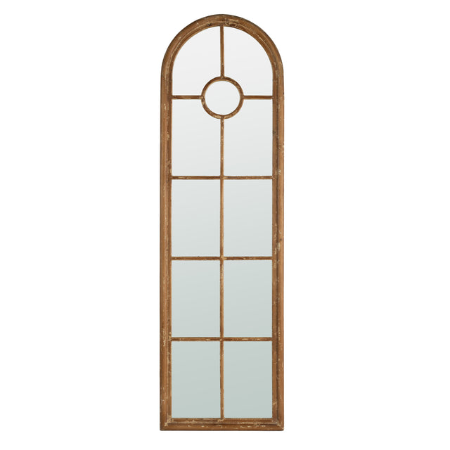 24x79" Half-Round Elongated Mirror with Decorative Window Look Classic Architecture Style Solid Fir Wood Interior Decor - Home Elegance USA