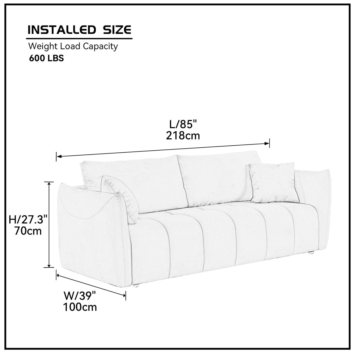 85'' Modern Fabric Sectional Couch Sofa 3 Seater Sofa with 3 Pillows for Living Room, bedroom, livingroom Beige - W876S00039 - image - 8