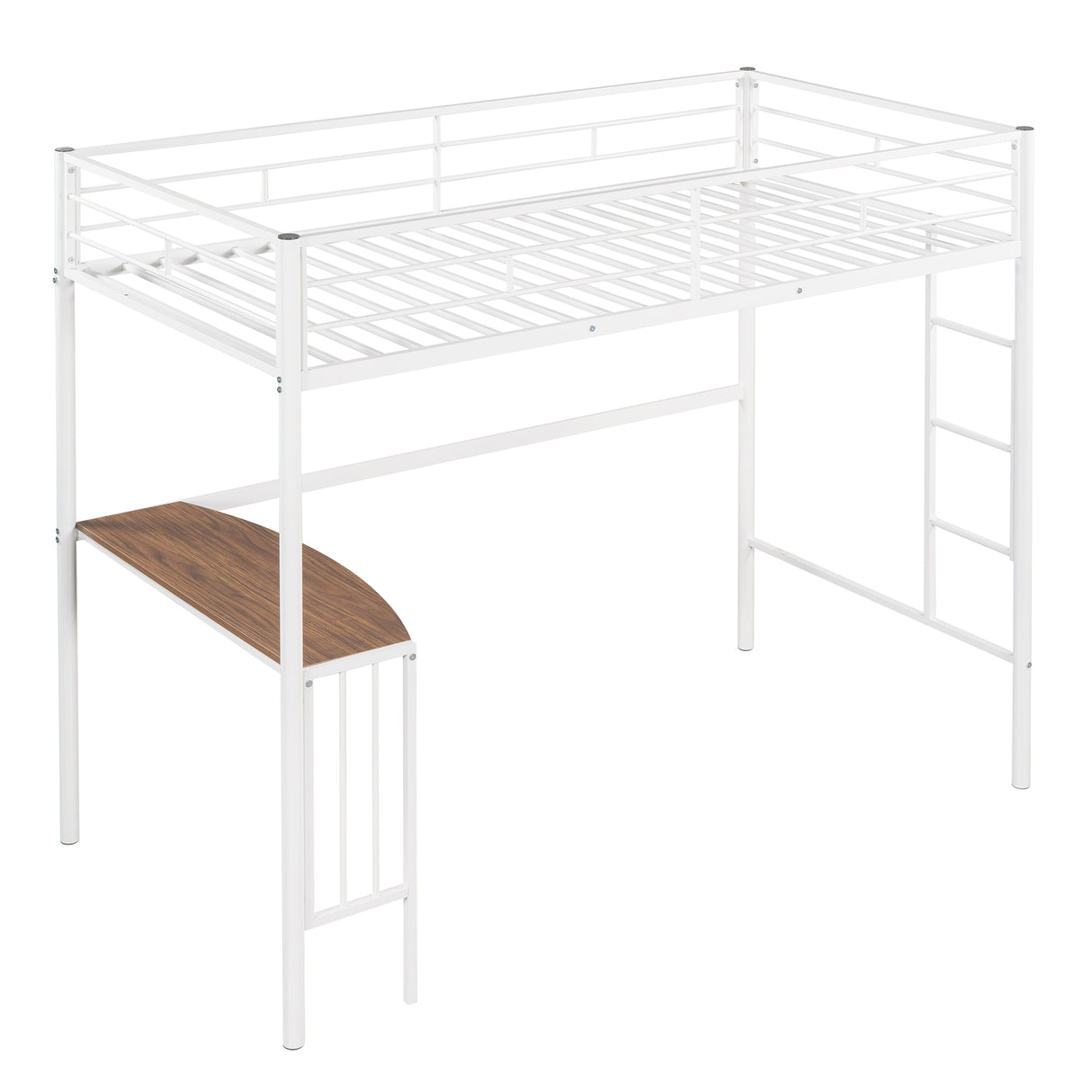 Twin Over Full Metal Bunk Bed with Desk, Ladder and Quality Slats for Bedroom, Metallic  White（OLD SKU :LP000092AAK） - Home Elegance USA