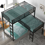 L-shaped Metal Triple Twin Size Bunk Bed, Black(OLD SKU:SM000605AAB) - Home Elegance USA