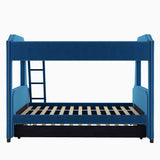 Twin over Full Upholstered Bunk Bed with Trundle and Ladder,Tufted Button Design,Blue - Home Elegance USA