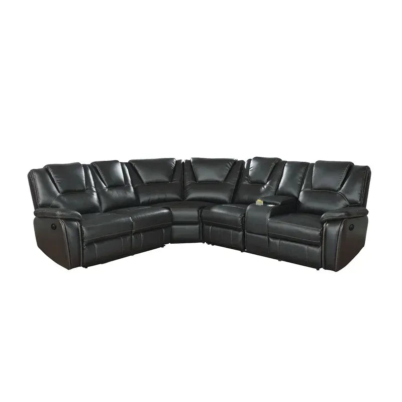 Hong Kong Power Reclining Sectional made with Faux Leather in Black - Home Elegance USA