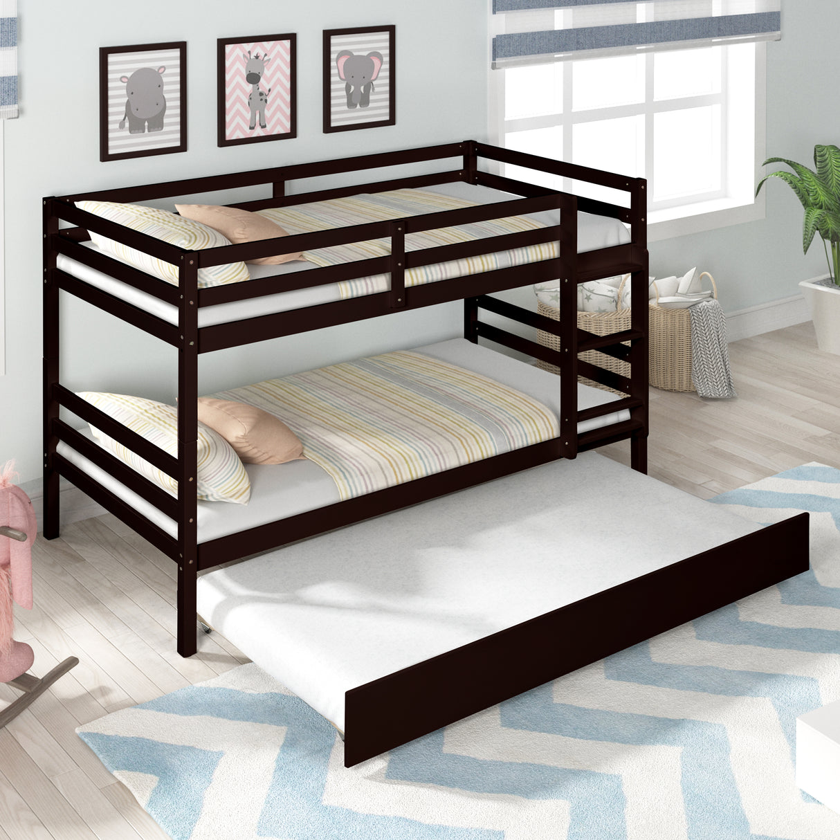 TWIN BUNKBED WITH TWIN TRUNDLE - Home Elegance USA