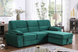 Kipling Green Velvet Fabric Reversible Sleeper Sectional Sofa Chaise - Home Elegance USA