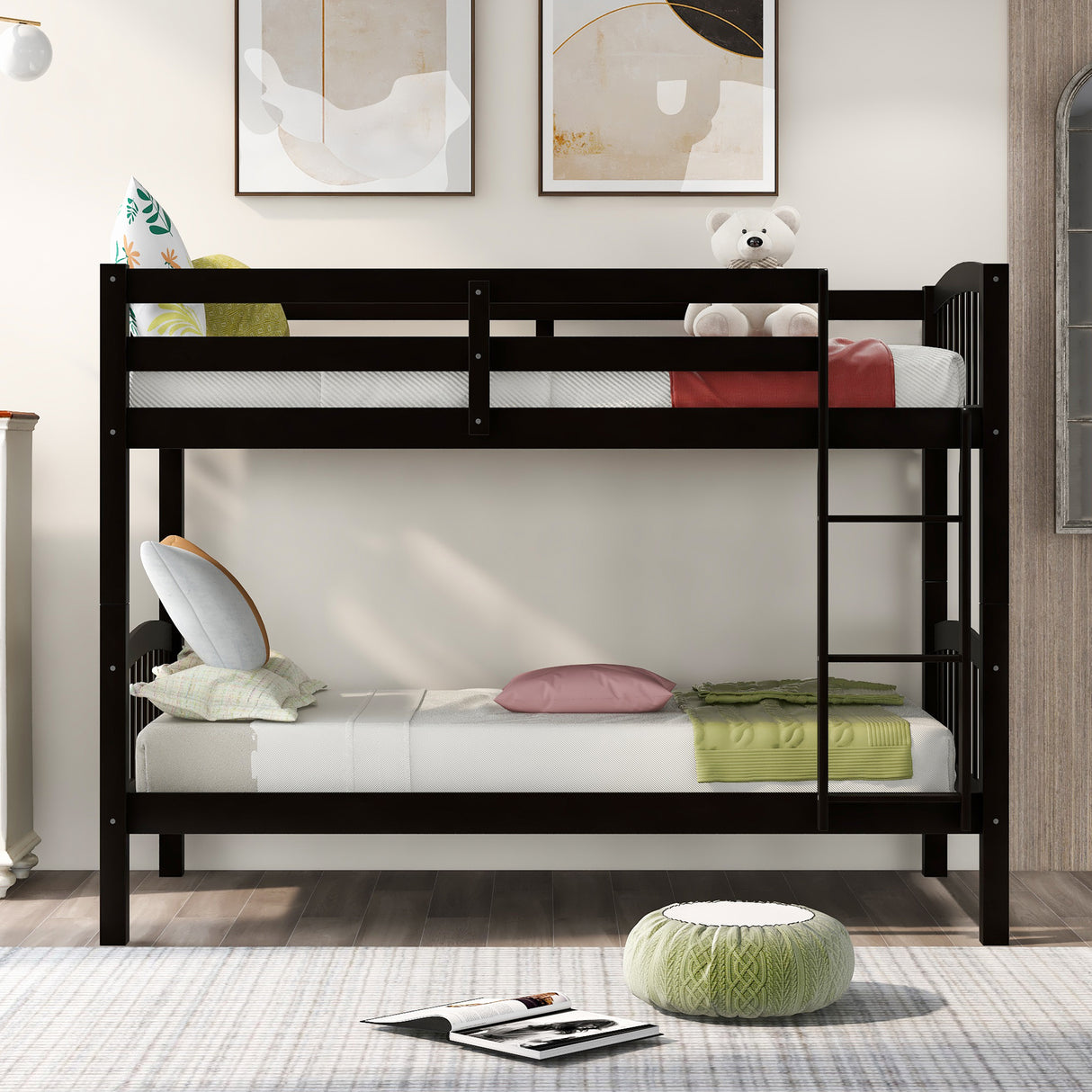 Twin Over Twin Bunk Bed with Ladder,Espresso ( OLD SKU: LP000066AAP) - Home Elegance USA