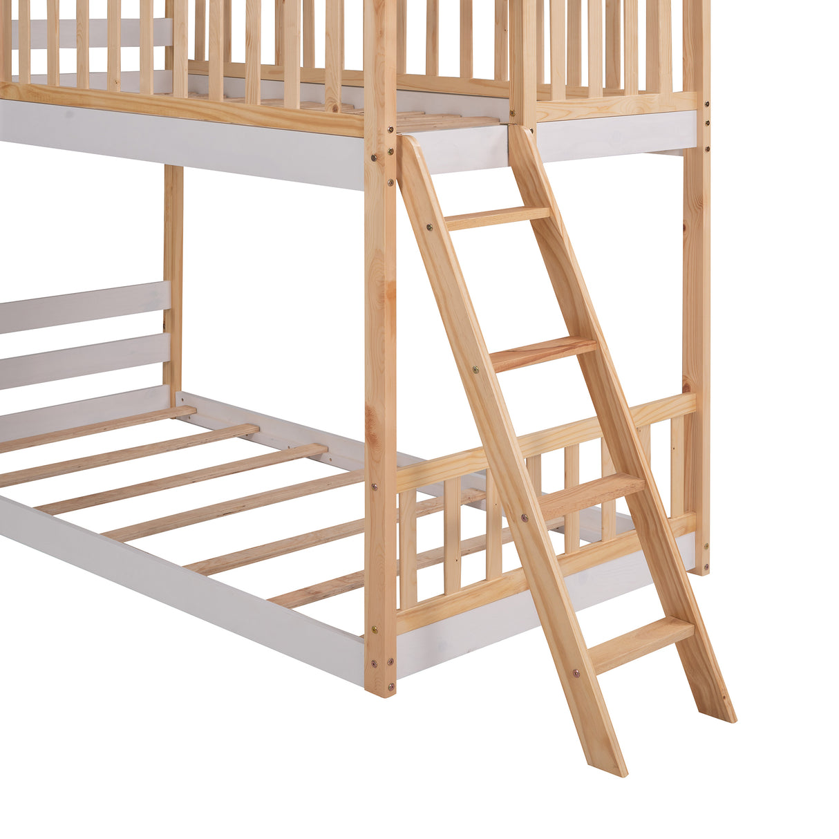 Twin Over Twin Bunk Bed Wood Bed with Roof, Window, Ladder ( Natural )(OLD SKU :LP000008AAD) - Home Elegance USA