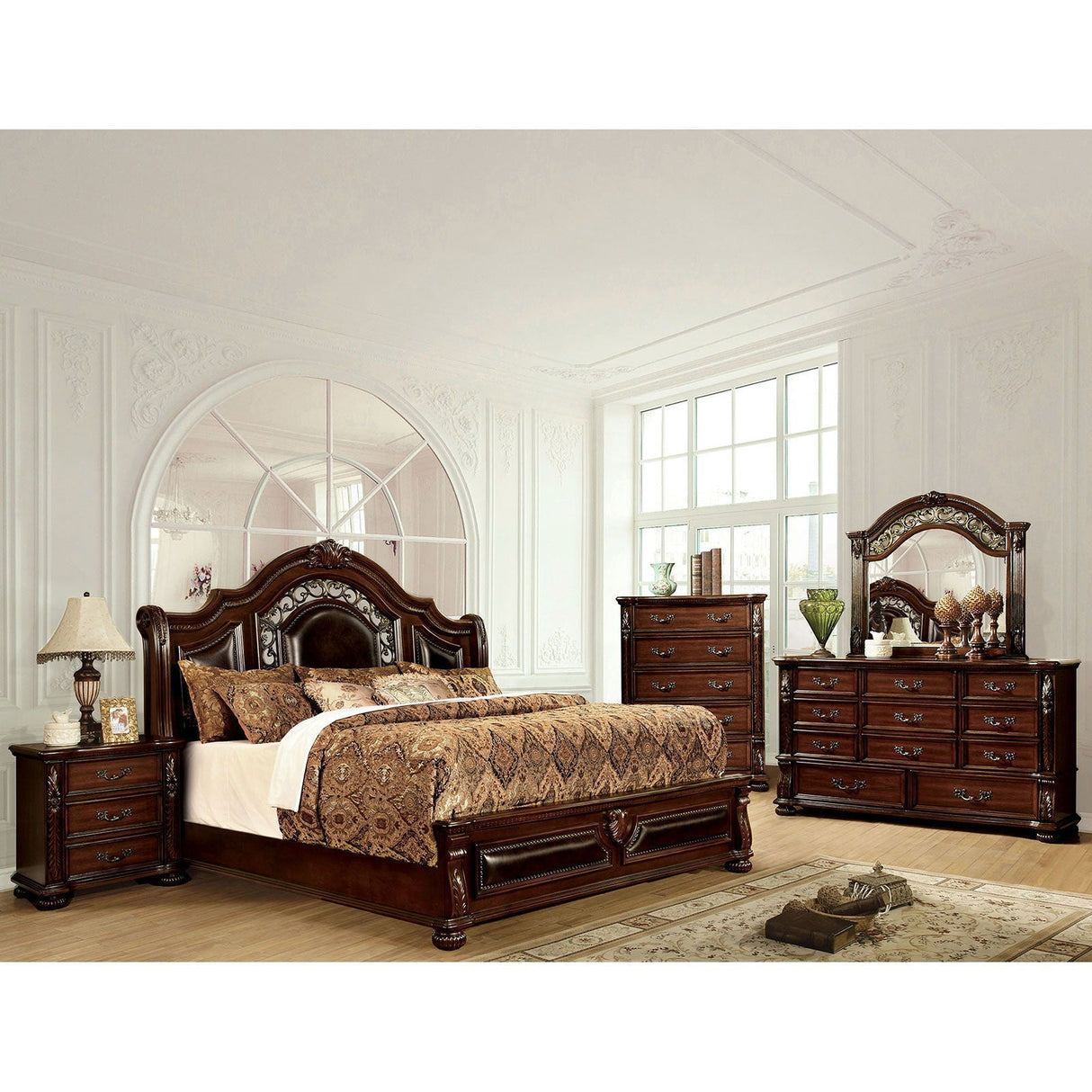 Flandreau - 4 Piece Queen Bedroom Set - Brown Cherry / Espresso - Home Elegance USA