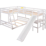 Twin over Full Bunk Bed with Twin Size Loft Bed with Desk and Slide,Full-Length Guardrail, White - Home Elegance USA