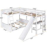 Twin over Full Bunk Bed with Twin Size Loft Bed with Desk and Slide,Full-Length Guardrail, White - Home Elegance USA