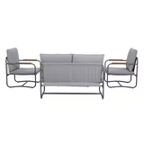 Outdoor Deep Seating Conversation Sofa Set, 4-Pieces Patio Metal Furniture with Light Gray Cushions