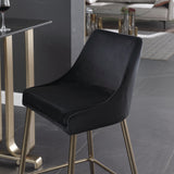 Woker Furniture Contemporary Velvet Upholstered Counter Stool with Brushed Gold Metal Legs and Foot Rest, Set of 2, Black - Home Elegance USA