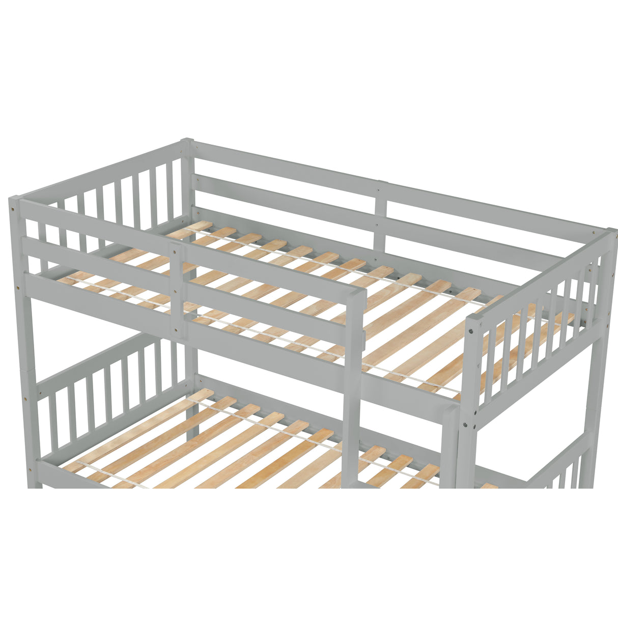 Twin Over Twin Bunk Beds with Trundle, Solid Wood Trundle Bed Frame with Safety Rail and Ladder, Kids/Teens Bedroom, Guest Room Furniture, Can Be converted into 2 Beds,Grey (Old Sku:W504S00027) - Home Elegance USA