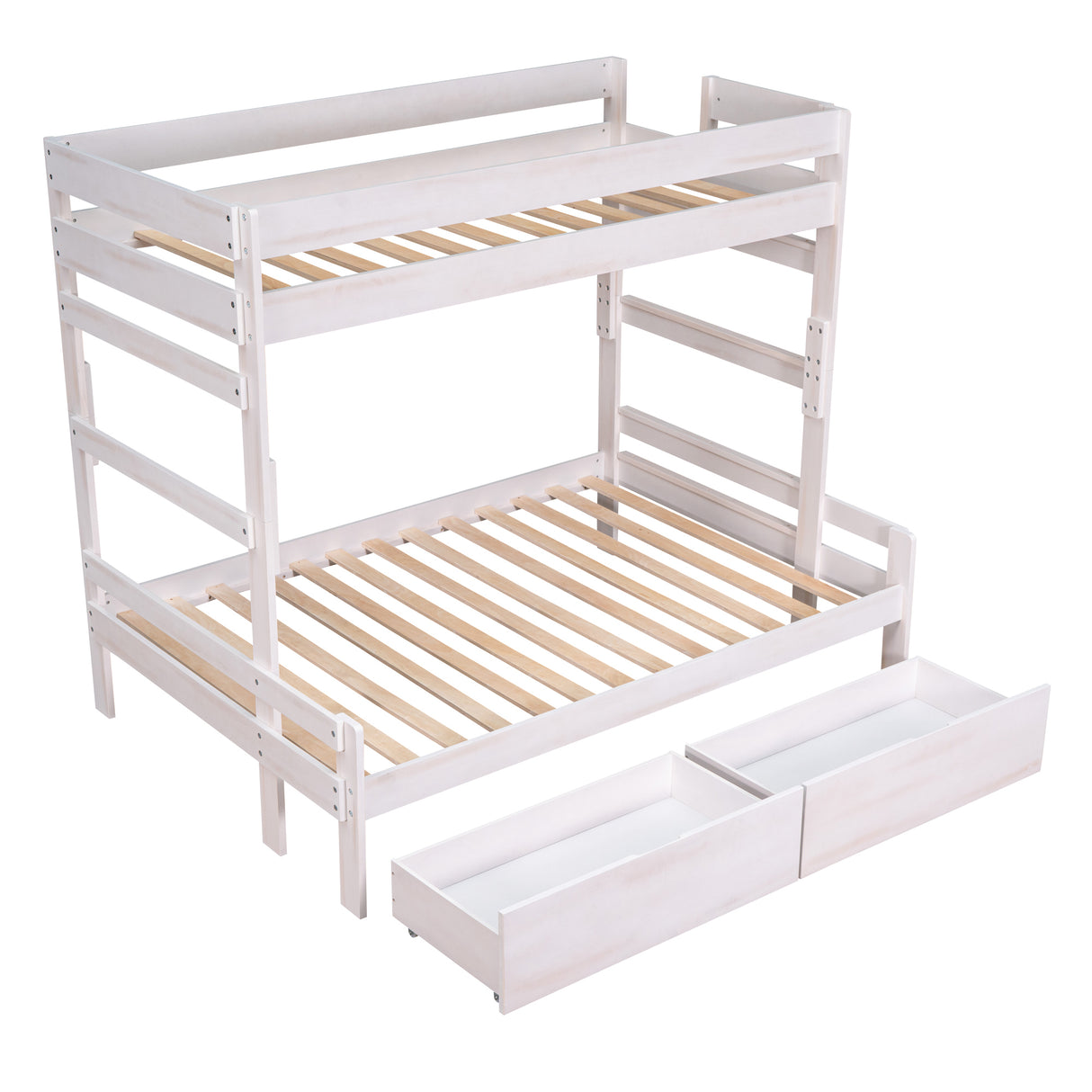 Twin over Full Wood Bunk Bed with 2 Drawers, White - Home Elegance USA