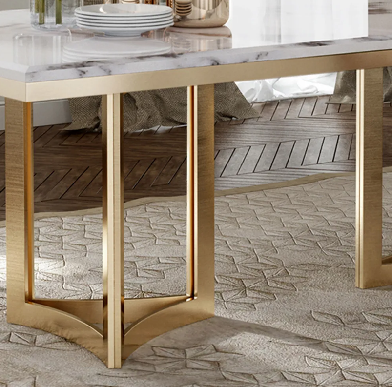 Bura Modern Marble Dining Table with Rectangular Tabletop Gold Stainless Legs, for Kitchen and Dining Room - Home Elegance USA