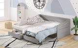 Wooden Daybed with Trundle Bed and Two Storage Drawers , Extendable Bed Daybed,Sofa Bed with Two Drawers, Gray