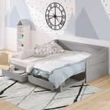 Wooden Daybed with Trundle Bed and Two Storage Drawers , Extendable Bed Daybed,Sofa Bed with Two Drawers, Gray