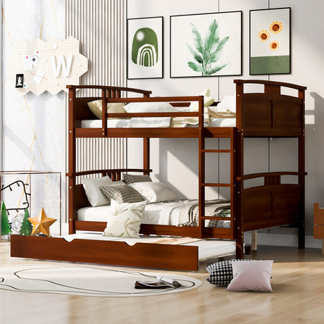 Full-Over-Full Bunk Bed with Twin size Trundle , Separable Bunk Bed for Bedroom - Espresso - Home Elegance USA