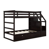 Twin-Over-Twin Bunk Bed with Twin Size Trundle and 3 Storage Stairs,Espresso (OLD SKU :LP000064AAP) - Home Elegance USA