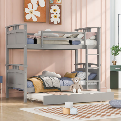 Twin-Over-Twin Bunk Bed with Twin size Trundle , Separable Bunk Bed for Bedroom - Grey - Home Elegance USA