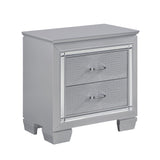 Glamourous Silver Finish 1pc Nightstand 2x Dovetail Drawers Faux Alligator Embossed Fronts Bedroom Furniture - Home Elegance USA