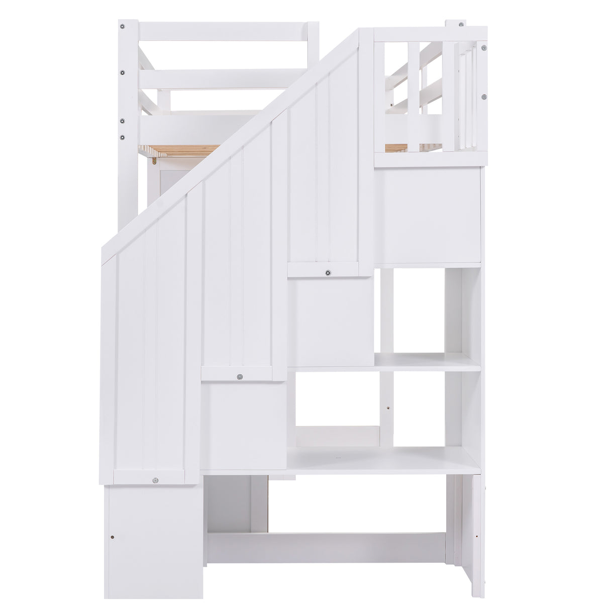 Twin Size Loft Bed with Wardrobe and Staircase, Desk and Storage Drawers and Cabinet in 1, White - Home Elegance USA