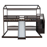 Full over Twin & Twin Bunk Bed,with Slide and Storage Staircase,Built-in Drawer and Shelf,Espresso - Home Elegance USA