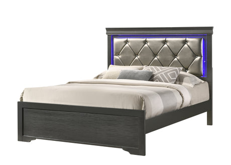 Modern Brooklyn Twin Size LED Bed made with Wood in Gray - Home Elegance USA