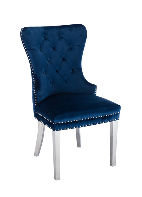 Simba Stainless Steel 2 Piece Chair Finish with Velvet Fabric in Blue - Home Elegance USA