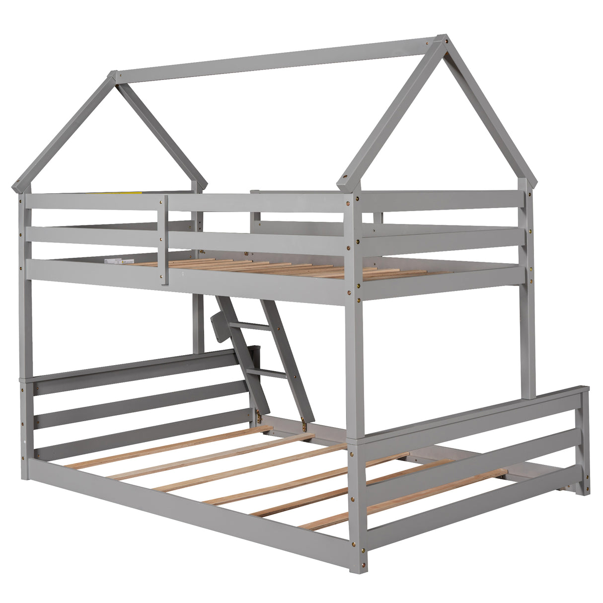 Twin over Full House Bunk Bed with Built-in Ladder,Gray - Home Elegance USA